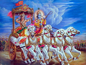 Krishna and Arjuna in the Chariot from the Mahabharata Epic HD wallpaper