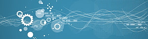 Abstract Blue Technology Banner With Gears, Circuit Lines, and Digital Network Elements HD wallpaper