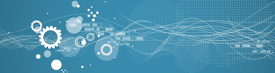Abstract Blue Technology Banner With Gears, Circuit Lines, and Digital Network Elements HD wallpaper