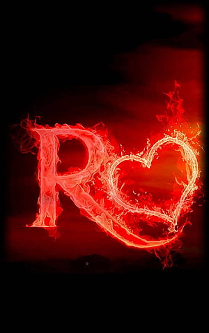 Flaming Letter R and Heart Symbol in Fiery Red Abstract Art HD phone wallpaper