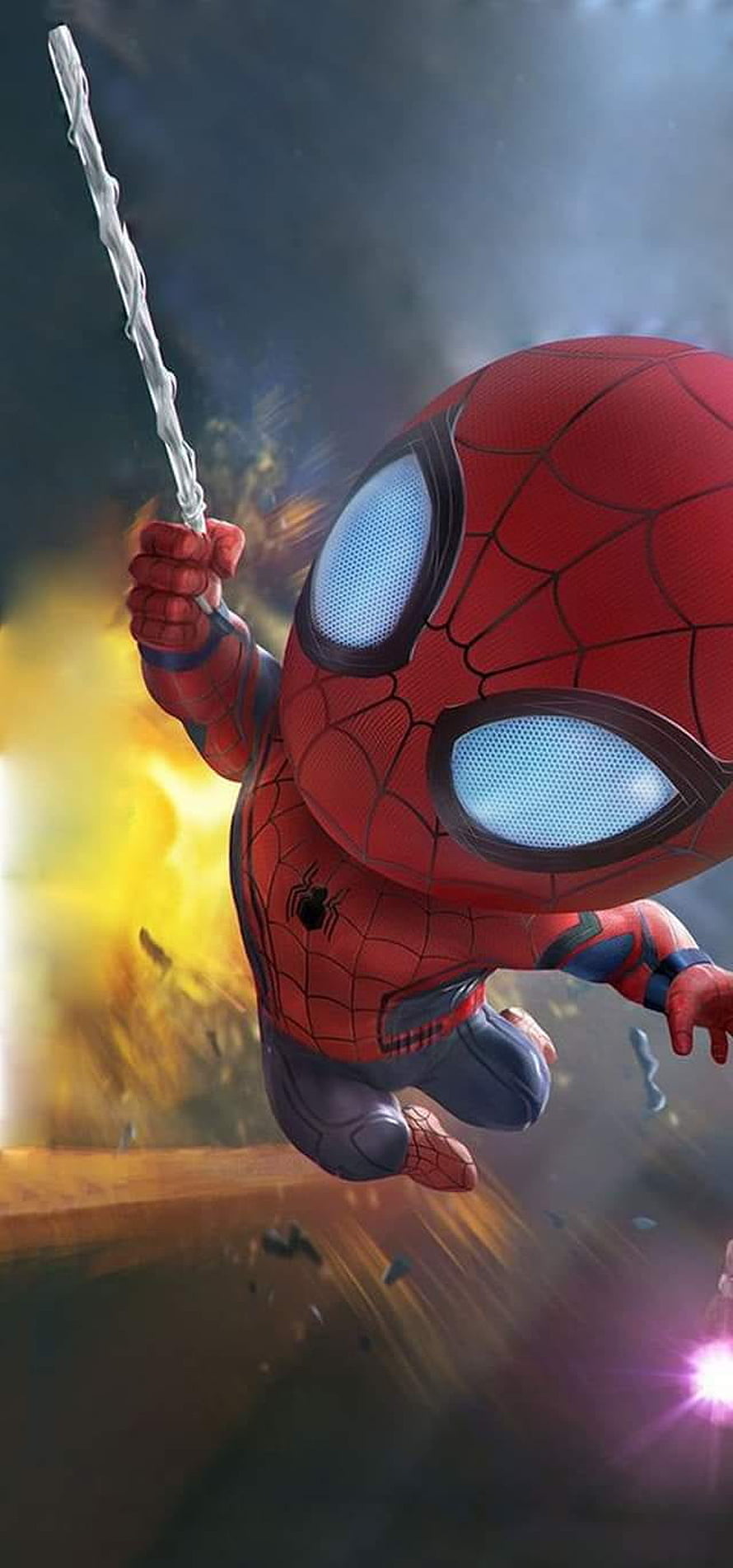Spider-Man Swinging Through Explosions in Action Posing, left punch hole, #Punch Hole HD phone wallpaper