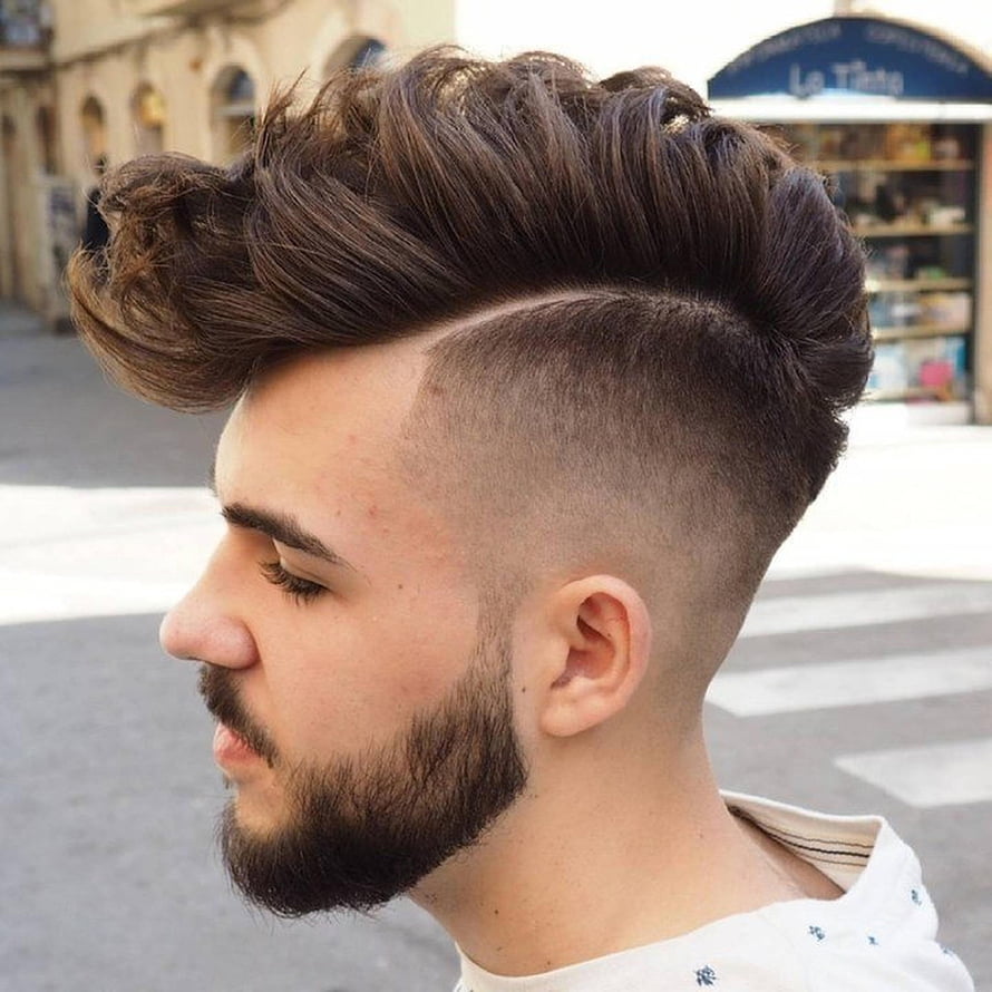 Men's High Pompadour with Undercut and Full Beard Profile HD phone wallpaper