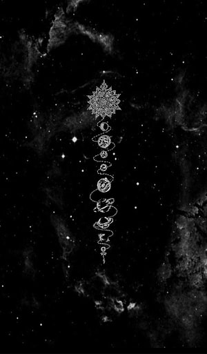 Black and White Celestial Mandala with Planetary Spiral on Starry Nebula Background, Dark Zodiac 1242×2123, #zodiac HD phone wallpaper