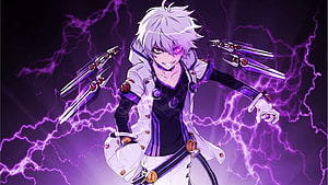 Anime Boy With White Hair And Purple Lightning Energy HD wallpaper