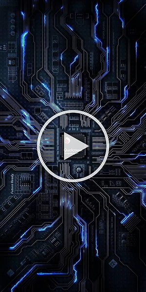 Qualcomm Snapdragon Processor Circuit Board with Glowing Blue Traces and Central Chip Design HD phone wallpaper