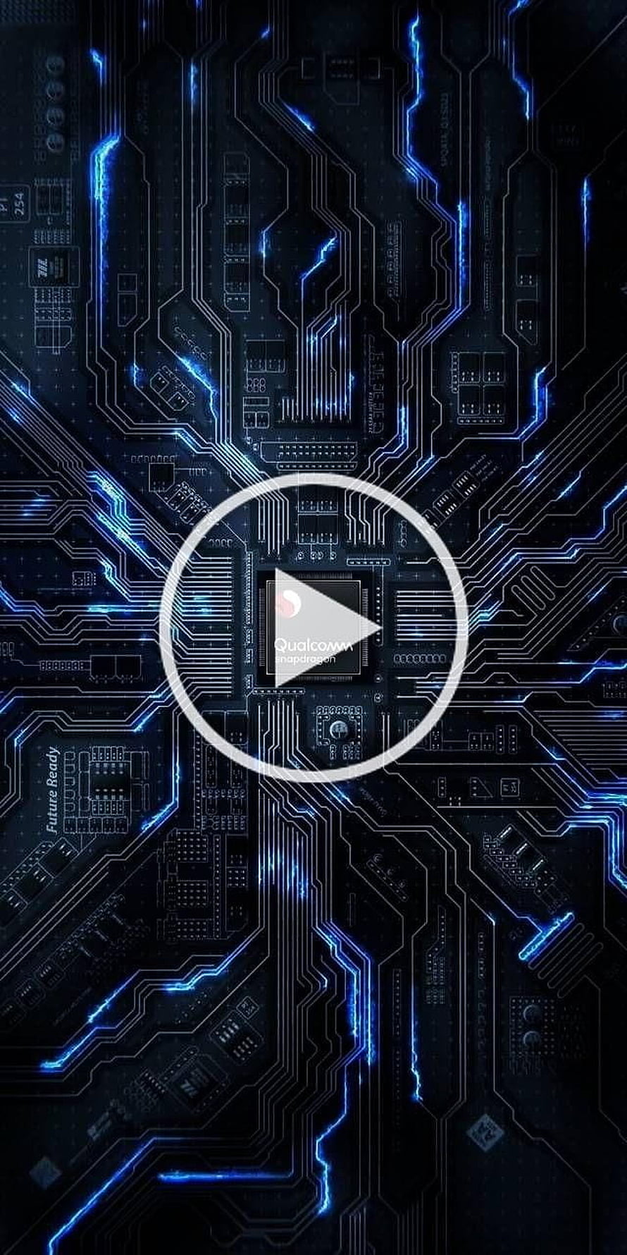 Qualcomm Snapdragon Processor Circuit Board with Glowing Blue Traces and Central Chip Design HD phone wallpaper