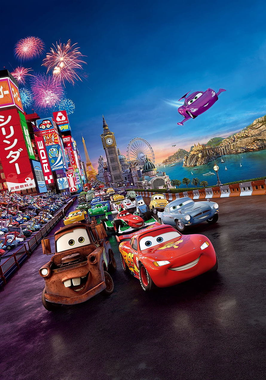 Cars 2 Movie Poster Featuring Lightning McQueen and Mater in Tokyo HD phone wallpaper
