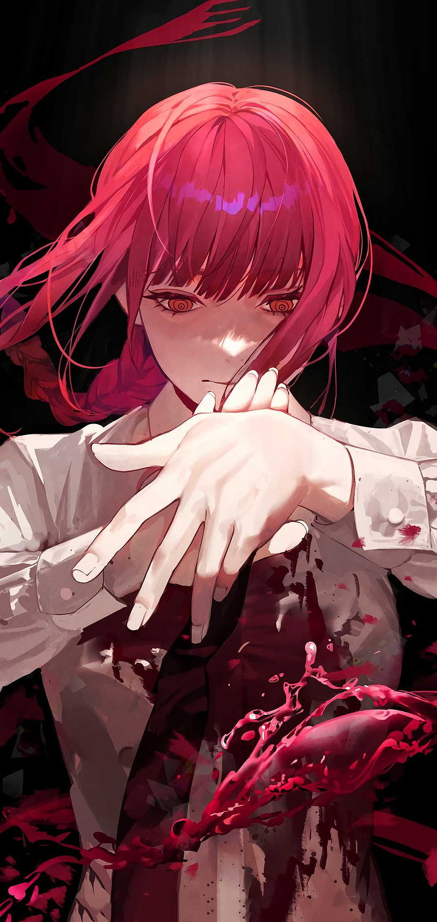 Anime Girl With Red Hair And Blood Splatter Dark Aesthetic Wallpaper HD phone wallpaper