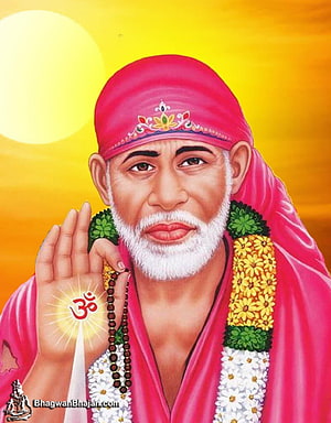 Portrait of Sai Baba with Om Symbol and Flower Garland HD phone wallpaper