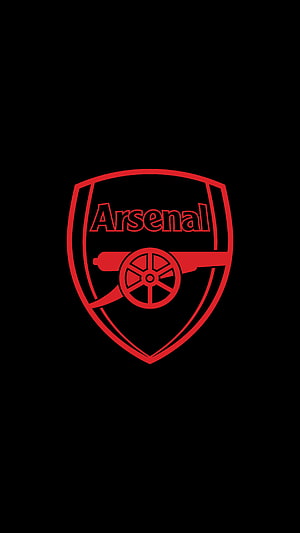 Minimalist Arsenal FC Crest in Red Outline on Black Background HD phone wallpaper