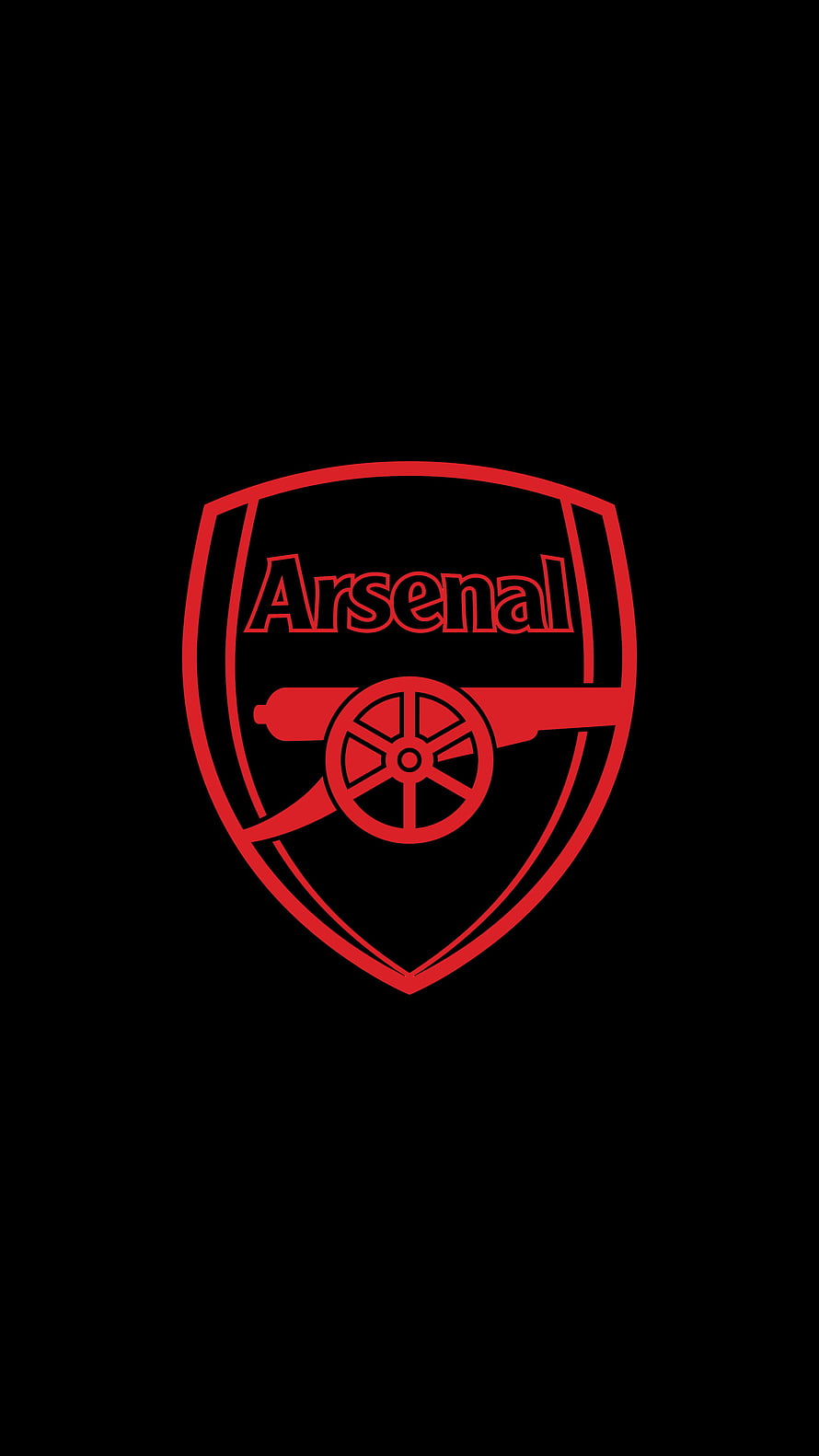 Minimalist Arsenal FC Crest in Red Outline on Black Background HD phone wallpaper
