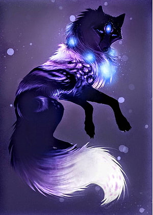 Mystical Purple Galaxy Wolf with Glowing Blue Eyes and Cosmic Fur HD phone wallpaper