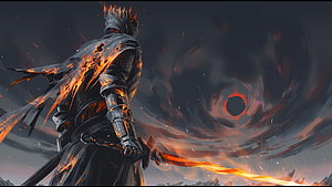 Soul of Cinder from Dark Souls III Standing Before a Dark Eclipse HD wallpaper