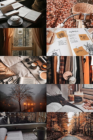 Cozy Autumn Study Aesthetic Collage Featuring Books, Coffee, and Warm Fall Scenery HD phone wallpaper