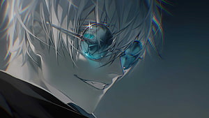 Gojo Satoru Anime Character Close-Up with Round Glasses and Silver Hair HD wallpaper