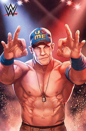 John Cena WWE Cartoon Illustration with Blue Cap and Dog Tags HD phone wallpaper