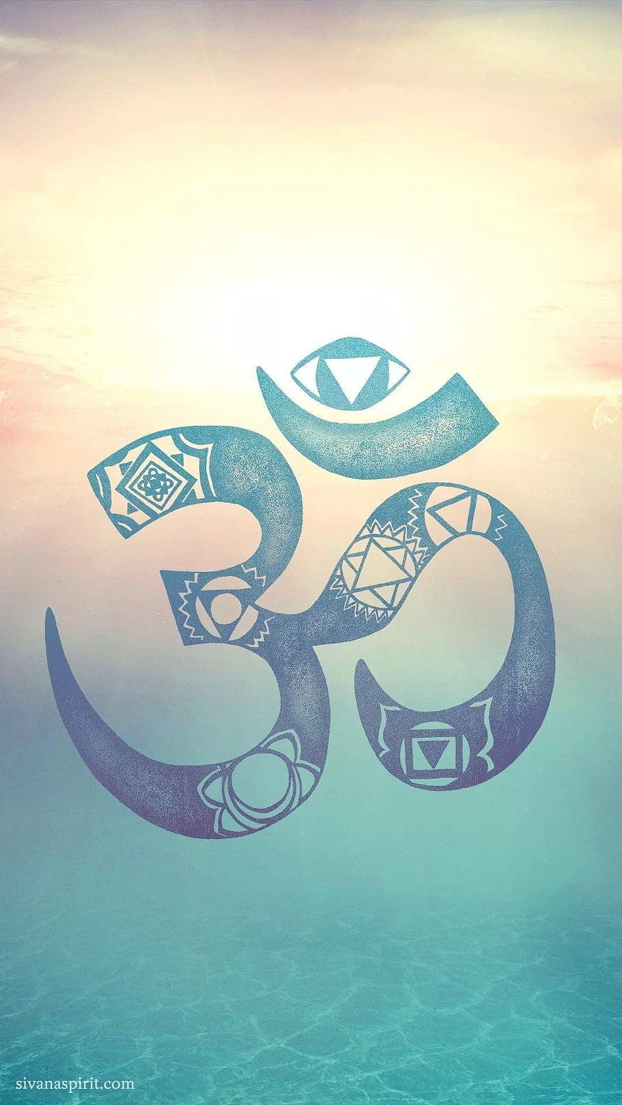 Decorative Om Symbol with Sacred Geometry Over Serene Ocean Horizon HD phone wallpaper