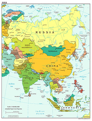 Detailed Political Map of Asia Showing Countries, Capitals, and Major Cities HD phone wallpaper