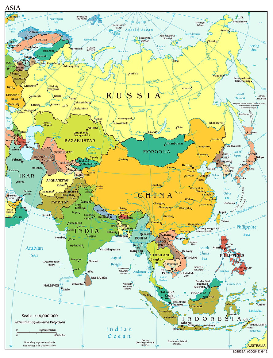 Detailed Political Map of Asia Showing Countries, Capitals, and Major Cities HD phone wallpaper
