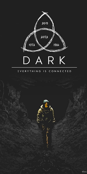 Dark Netflix Series Minimalist Poster with Triangular Time Loop Symbol and Lone Figure in Dark Landscape HD phone wallpaper