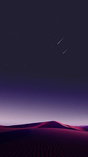Minimalist Desert Dunes Under a Starry Night Sky with Shooting Stars HD phone wallpaper