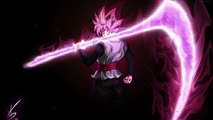 Goku Black wielding a massive purple energy scythe in a dark, dramatic anime illustration HD wallpaper