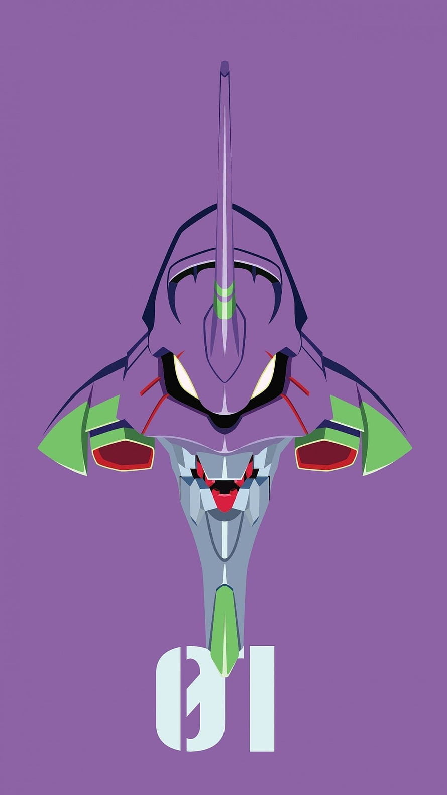 Evangelion Unit-01 Frontal Portrait with Purple and Green Armor on Solid Background HD phone wallpaper