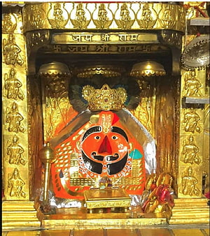 Salasar Balaji Temple Shrine with Golden Carvings and Red Face Icon HD phone wallpaper