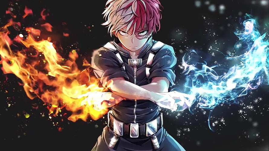 Shoto Todoroki Dual Element Fire and Ice Power Anime Character Artwork HD wallpaper