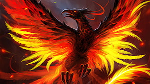 Majestic Phoenix Rising from Flames Fantasy Digital Art Wallpaper HD wallpaper