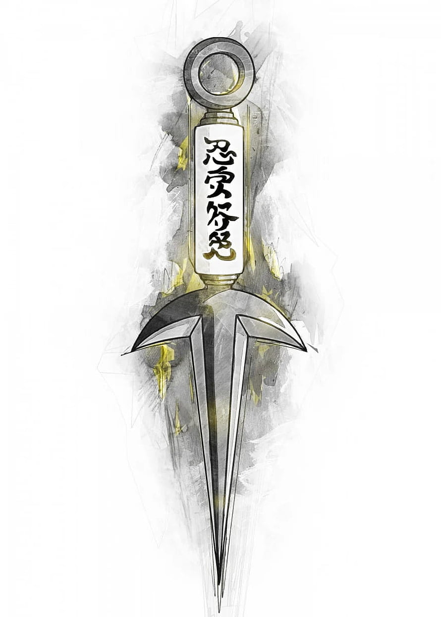 Minato Kunai Concept Art with Japanese Calligraphy and Watercolor Splatter HD phone wallpaper