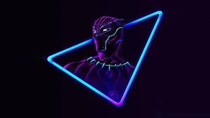 Neon Black Panther Portrait Framed in Glowing Blue Triangle on Dark Background HD wallpaper