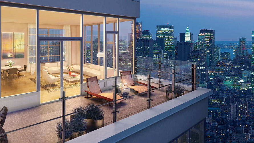 Luxury New York Penthouse Terrace with Panoramic City Skyline View at Dusk HD wallpaper