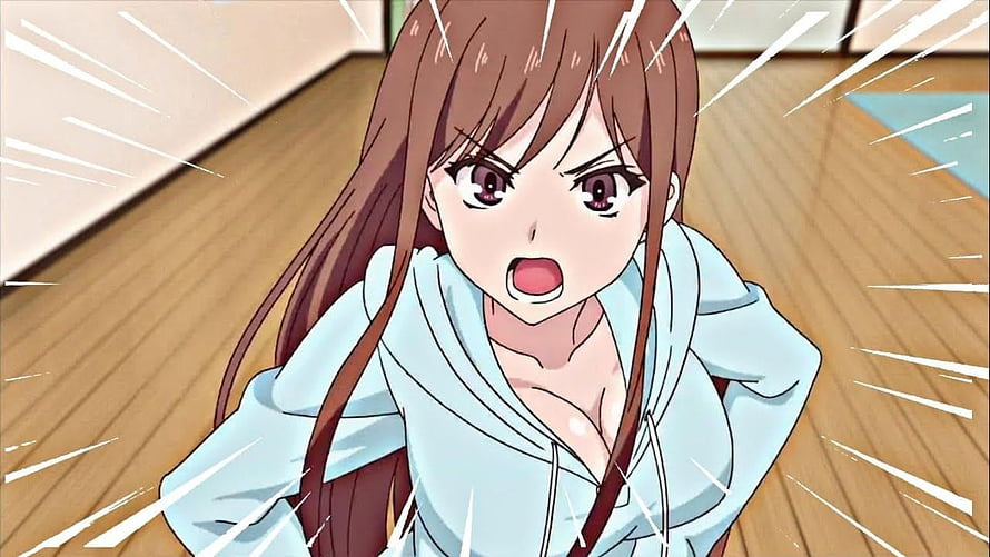 Overflow Anime Girl in Light Blue Hoodie with Intense Expression HD wallpaper