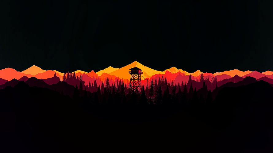 Silhouette of a Fire Lookout Tower Against a Vibrant Sunset Mountain Range HD wallpaper
