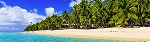Tropical Beach Panorama With Palm Trees And Turquoise Water HD wallpaper