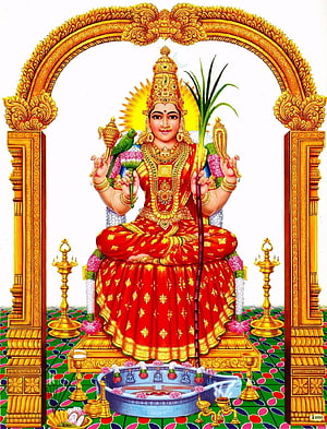 Goddess Lakshmi Sitting on Lotus with Gold Arch and Diyas HD phone wallpaper