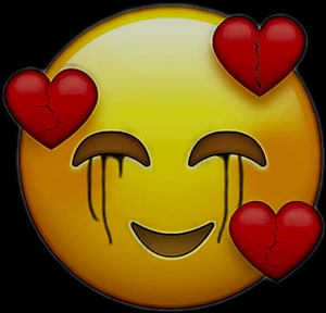 Smiling Yellow Emoji With Tears And Three Cracked Red Hearts On Black Background HD wallpaper