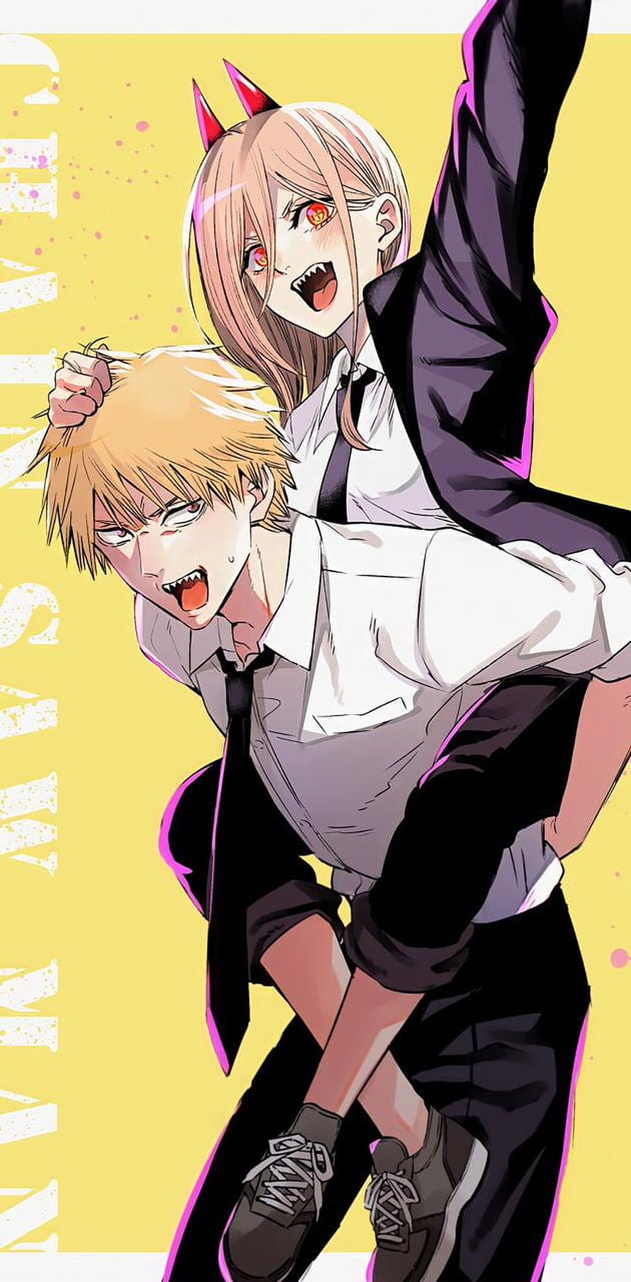 Chainsaw Man Denji and Power in School Uniforms with Fiery Expressions, Chainsaw man by Reaperwh, denji chainsaw man HD phone wallpaper
