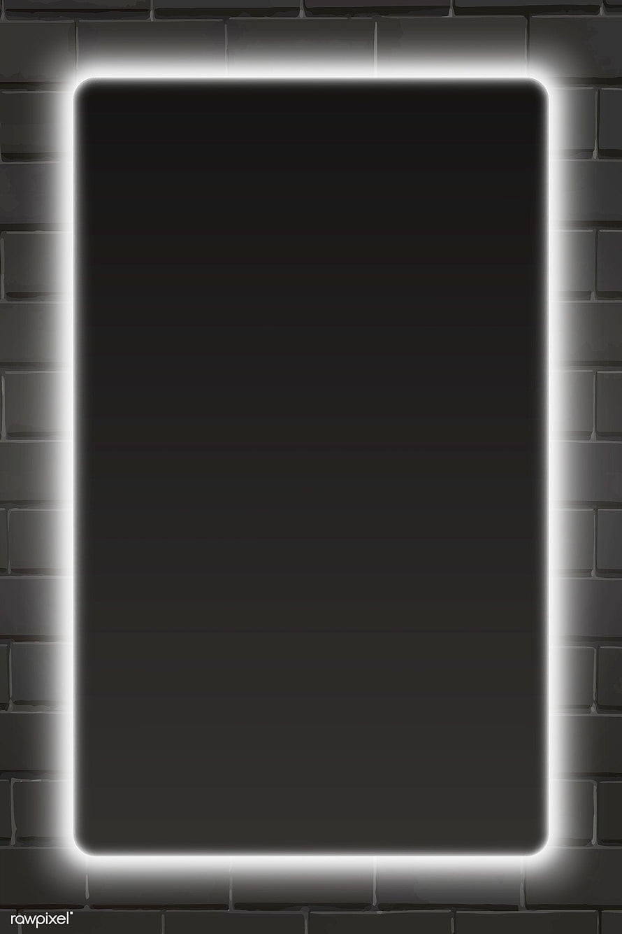 Glowing White Neon Rectangle Frame on Dark Brick Wall Background HD phone wallpaper