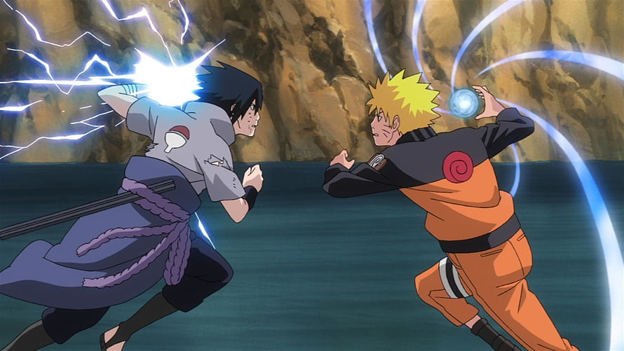 Naruto and Sasuke Clashing with Chakra in Epic Anime Battle Scene HD wallpaper