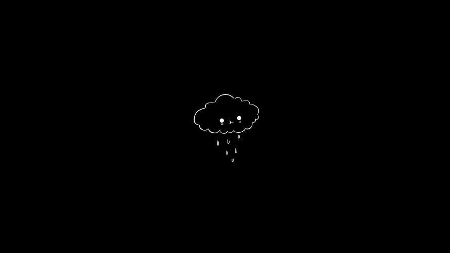 Cute Sad Rain Cloud Line Art on Black Background HD wallpaper