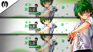 Izuku Midthrow Anime Illustration with Green Accents and Japanese Text HD wallpaper