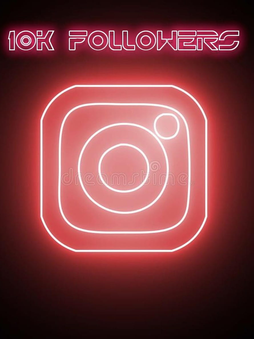 Instagram 10K Followers Neon Sign with Glowing Camera Icon on Dark Background HD phone wallpaper