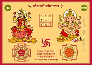 Lakshmi Ganesha Yantra with Sanskrit Mantra and Divine Deity Illustrations HD wallpaper