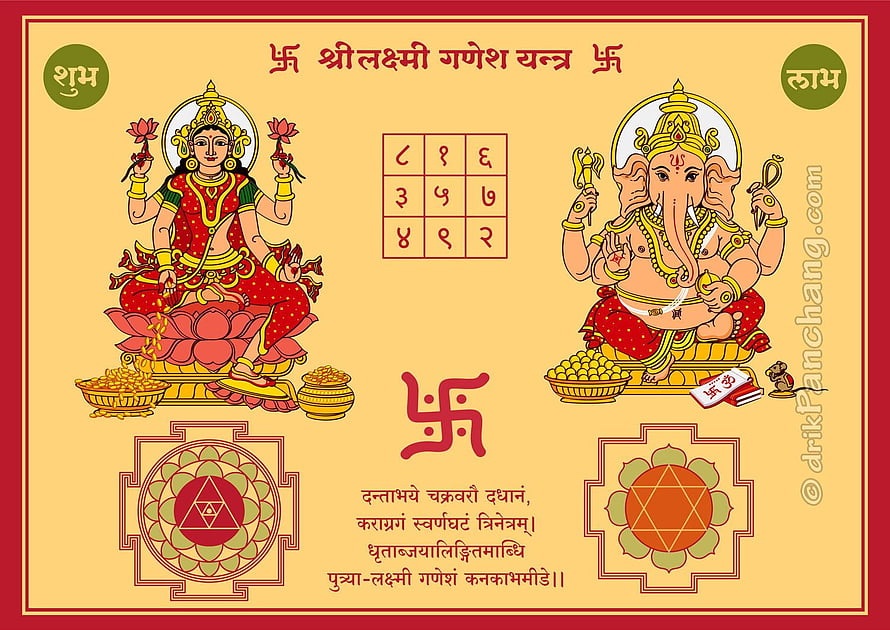 Lakshmi Ganesha Yantra with Sanskrit Mantra and Divine Deity Illustrations HD wallpaper