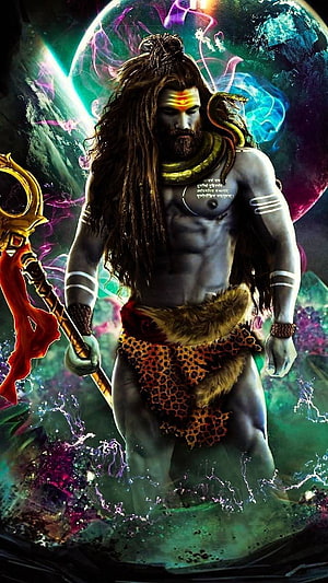 Lord Shiva Hindu God Wallpaper With Trishul And Cosmic Background HD phone wallpaper