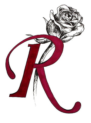 Elegant Red Letter R with Black and White Rose Illustration on White Background HD phone wallpaper