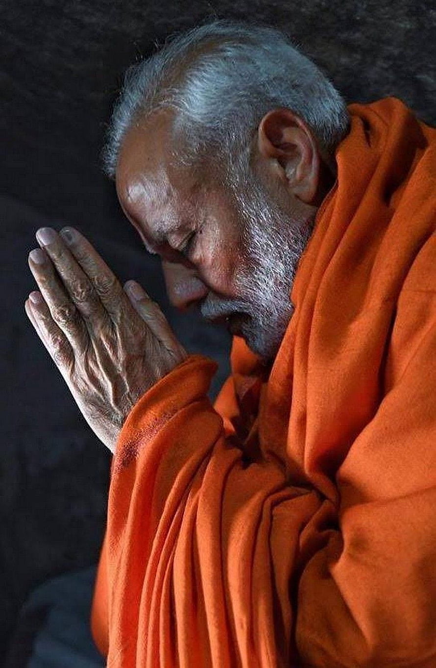 Portrait of Sadhguru in Orange Robes with Hands in Prayer Position HD phone wallpaper