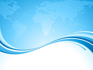 Global Connectivity World Map with Flowing Blue Waves and Network Connection Lines HD wallpaper